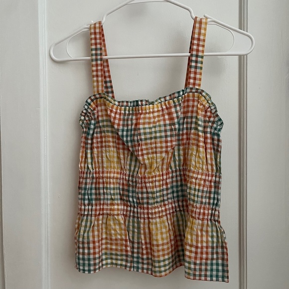 Madewell | Seersucker Sophia Peplum Tank in Rainbow Gingham Check - Picture 2 of 9